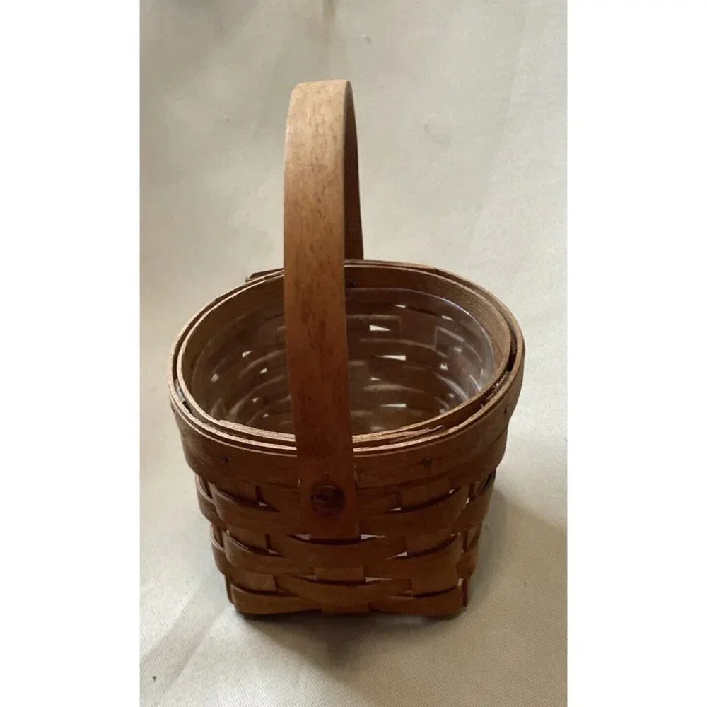 Longaberger Small Basket With Swing Handle Plastic Protector 1991‎ 7.5”